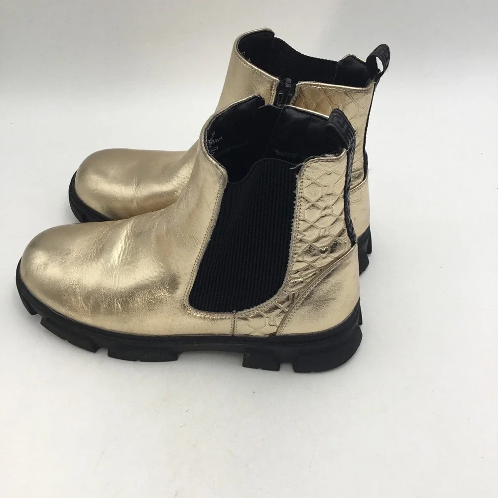 River Island Kids Metallic Gold Chelsea Boots‎ Chunky Lug Sole Size 3/35.5